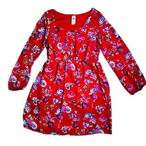 Anthropologie Needle & Thread Red Floral Dress Semi Sheer Size Small